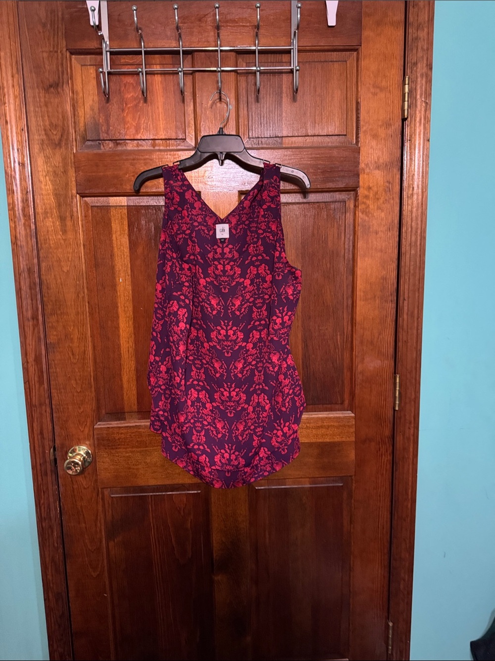 CAbi Burgundy Floral Sleeveless Blouse